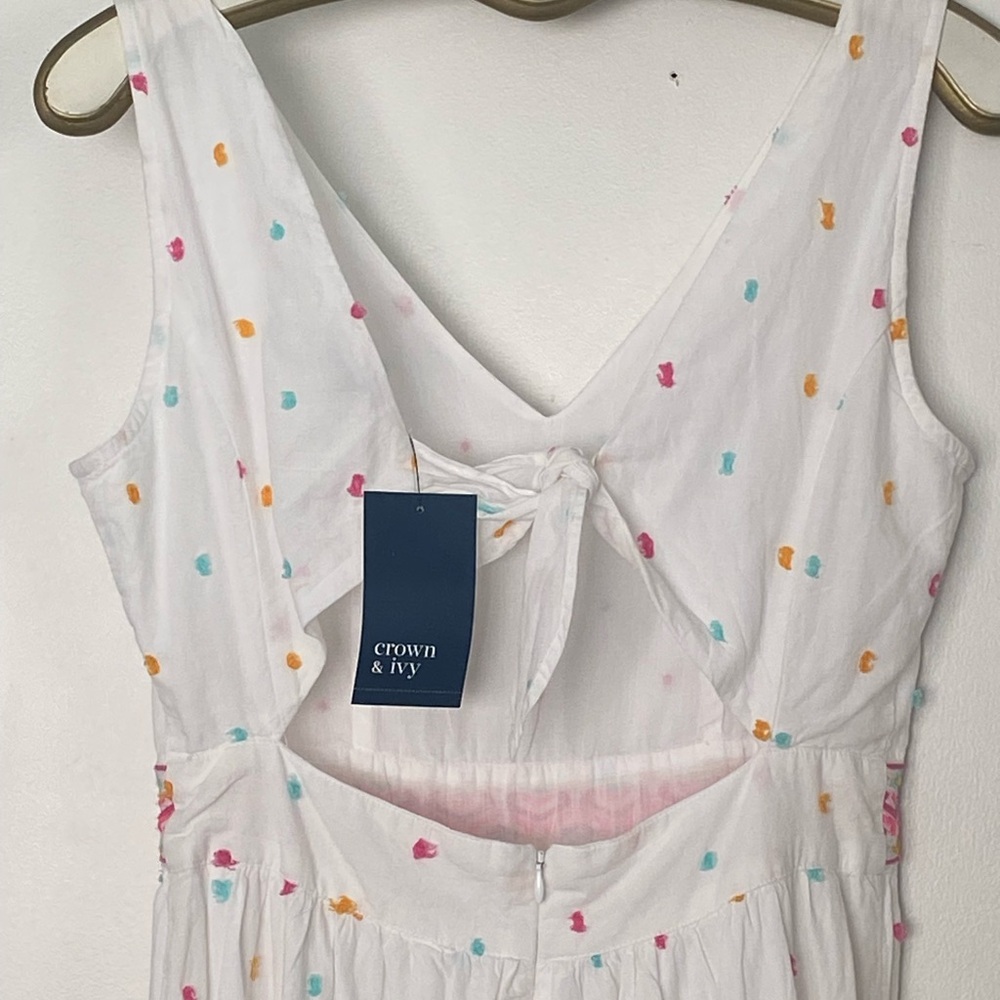 Crown & Ivy White Sleeveless Dress with Colorful Dots